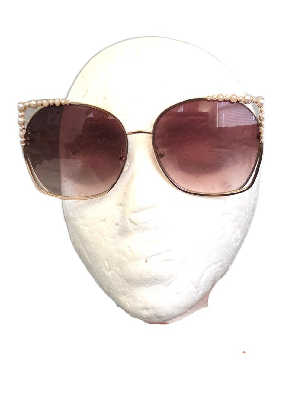 Women's Brown Trim Oversized Pearl Trim Sunglasses UV Protection Brown Lenses